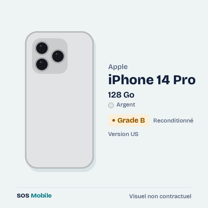 Apple iPhone 14 Pro 128 Go Argent (Version US) - Grade B