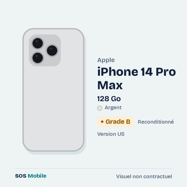 Apple iPhone 14 Pro Max 128 Go Argent (Version US) - Grade B
