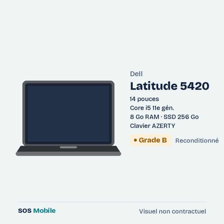 Dell Latitude 5420 14" - Core i5 11e gén. - 8 Go RAM - SSD 256 Go - Grade B