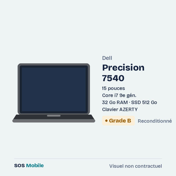Dell Precision 7540 15" - Core i7 9e gén. - 32 Go RAM - SSD 512 Go - Grade B