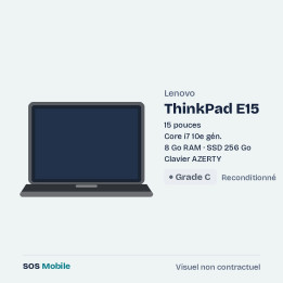 Lenovo ThinkPad E15 15" - Core i7 10e gén. - 8 Go RAM - SSD 256 Go - Grade C