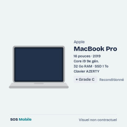 Apple MacBook Pro 16" 2019 - Core i9 9e gén. - 32 Go RAM - SSD 1 To - Grade C