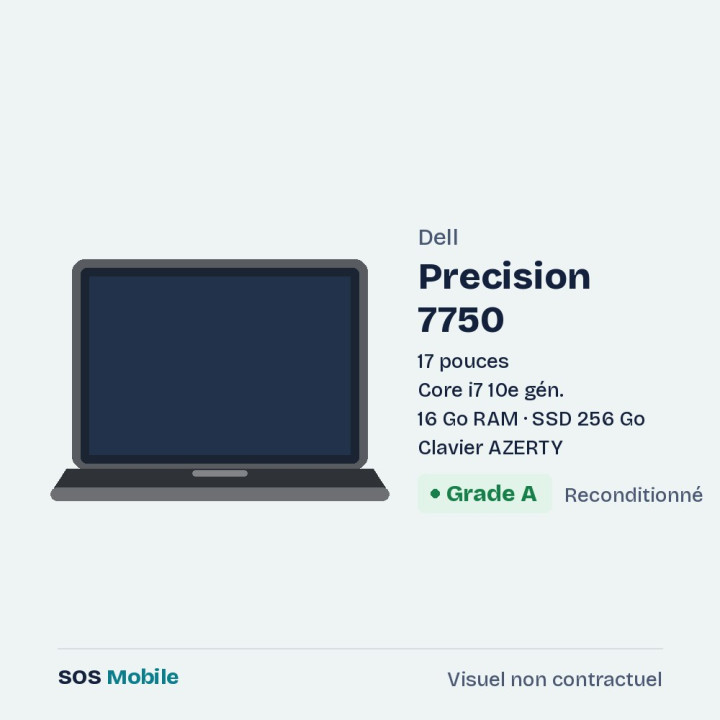 Dell Precision 7750 17" - Core i7 10e gén. - 16 Go RAM - SSD 256 Go - Grade A