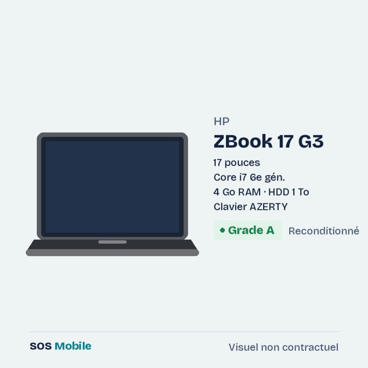 HP ZBook 17 G3 17" - Core i7 6e gén. - 4 Go RAM - HDD 1 To - Grade A