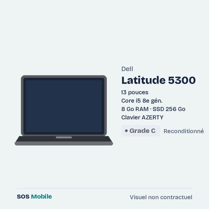 Dell Latitude 5300 13" - Core i5 8e gén. - 8 Go RAM - SSD 256 Go - tactile - Grade C